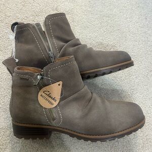 Clarks Taupe Ankle Boots with Zipper